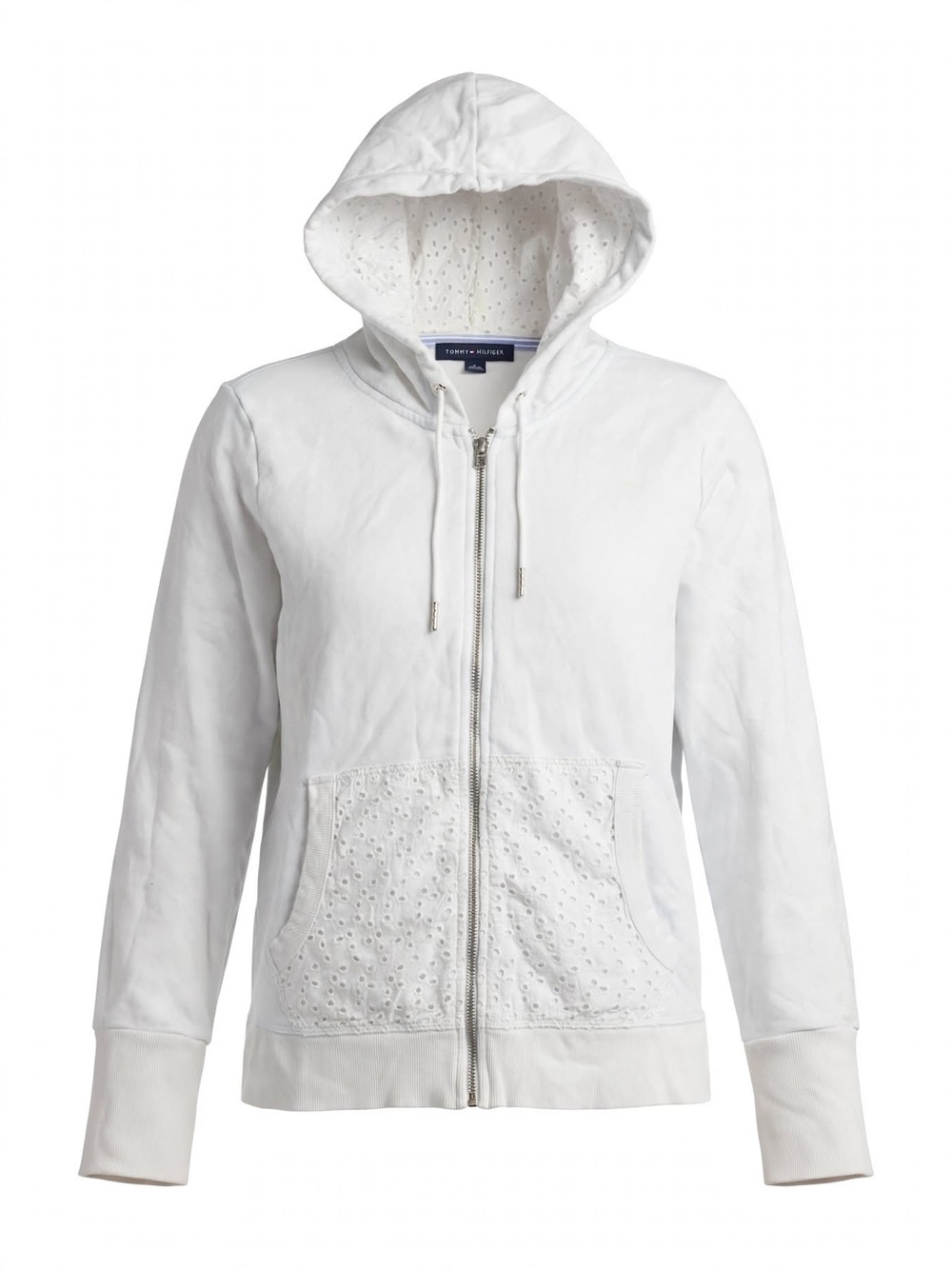 Tommy Hilfiger White Eyelet Zip Hoodie with Hood